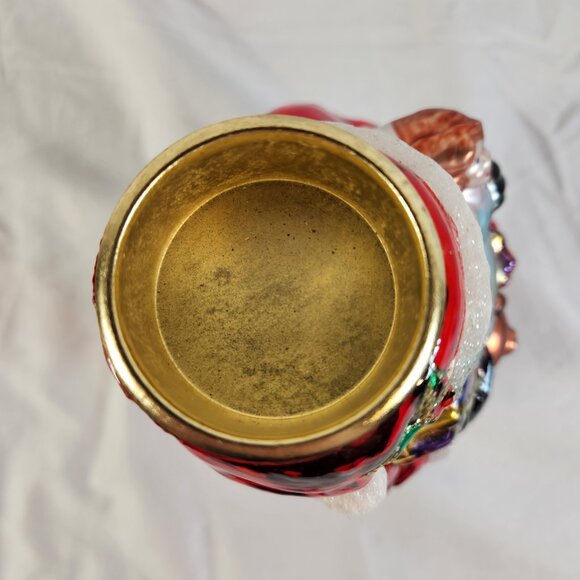 Hand Blown Mercury Glass SANTA CLAUSE Tea Light Candle Holder Handpainted 6" Vtg - Picture 11 of 15